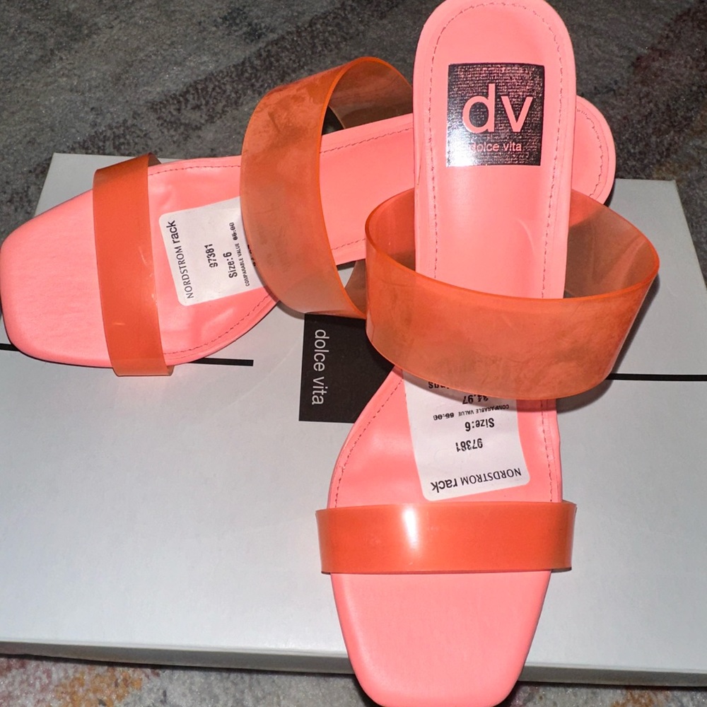 Brand new with tags. Size 6 DV by Dolce Vita Selsta strap mule heels in Coral